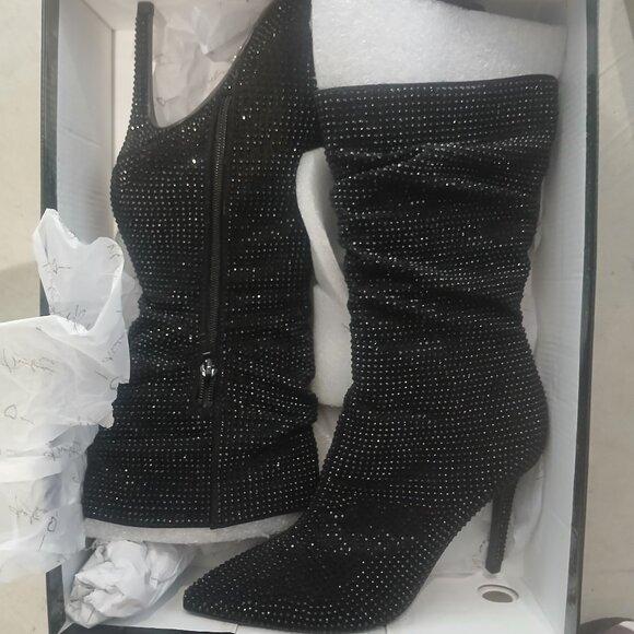 Thalia Sodi Raquell Stiletto Booties Black Bling 7.5M NWT - Picture 3 of 6